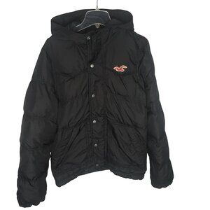 Hollister Jacket Mens Large Black Redondo Hooded Down Feather Puffer Coat Warm